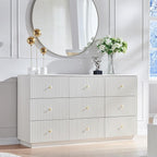 Fluted Dresser for bedroom, 55"W White 9 Drawer Dressers, Wood Tall Dresser Storage Organizer, Modern Bedroom Chest of Drawers with Deep Storage for Closet Hallway, Entryway, Living Room White