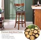 COSTWAY Bar Stool Set of 4, 360-Degree Swivel Solid Wood Stools with Soft Cushion & Backrest, 29.5” Height Kitchen Counter Bar Stools for Kitchen Island, Pub, and Restaurant (4, 29in)