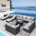 NICESOUL 13 Piece Outdoor Wicker Furniture for Patios with Fire Pits, Oversize Grey Outside Patio Set with Matching Lounges, 29.3" High Back Sectional Couch Sets for Tall Big People for Poolside, Yard