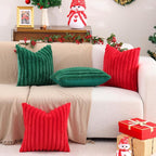 Pallene Faux Fur Plush Christmas Throw Pillow Covers 16x16 Set of 2, Luxury Soft Fluffy Striped Decorative Pillow Covers for Sofa, Couch, Living Room, Christmas Green