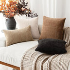 Foindtower Pack of 2 Soft Textured Chenille Throw Decorative Pillow Covers Square Accent Solid Cushion Cover Neutral Lumbar Pillow Case for Couch Sofa Bedroom Living Room 12x20 Inch,Taupe Khaki Camel