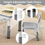 Kids Study Table and Chairs Set, Height Adjustable Toddler Table and Chair Set for Kids Ages 3-8, 31.5" L x 23.6" W Graffiti Desktop Plastic Children Art Table with 2 Seats, Grey