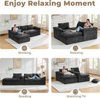 Modular Sectional Sofa, 107.5" L-Shaped Boneless Couch with Deep Seat, Modern Minimalist Upholstered Cloud Sectional Couch for Living Room Bedroom, No Assembly Required, Black Chenille
