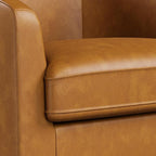 Swivel Barrel Accent Chair, Round Faux Leather Living Room Arm Chairs, Modern Upholstered Comfty Reading Nook Chairs for Bedroom, Small Club Armchair, Single Sofa Side Chair, Brown