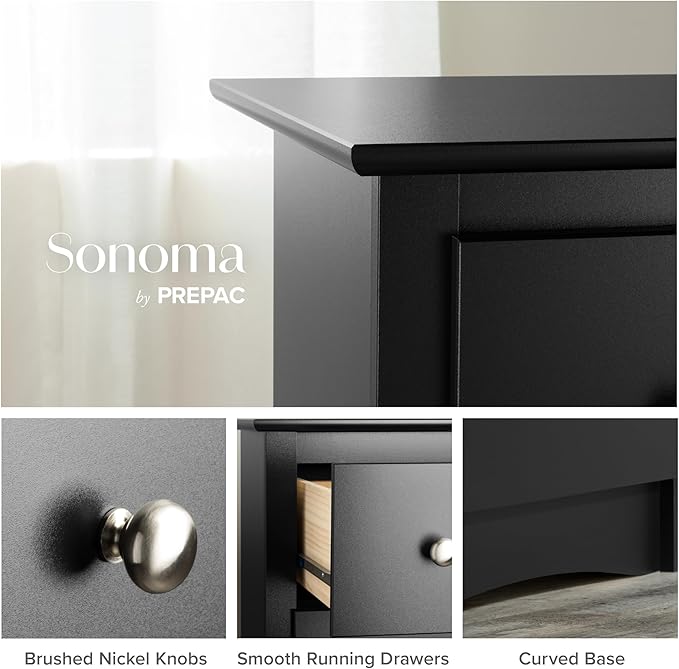 Prepac Sonoma 6 Drawer Dresser for Bedroom, Tall Chest of Drawers, Bedroom Furniture, Clothes Storage and Organizer, 19" D x 23.25" W x 52.75" H, Black