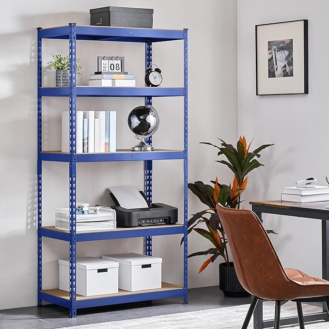 Yaheetech Storage Shelves 5 Tier Garage Shelving Heavy Duty Garage Shelves Adjustable Metal Shelving Unit Utility Rack Industrial Shelving for Warehouse Pantry Closet, 35.5″W × 17.5″D × 72″H, Blue