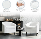 Yaheetech White Leather Chair, Faux Leather Accent Chair, Modern Barrel Chair Comfy Club Chair with Soft Padded and Solid Legs for Living Room Bedroom Reception Room, White