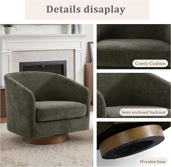 Lumibee Swivel Accent Chairs Set of 2, Chenille Fabric Swivel Barrel Chairs for Living Room, Modern Comfy Upholstered Round Armchairs Single Sofa Chairs for Bedroom, Club-Tan