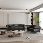 Chesterfield 3 Seater Sofa, Modern Leather Tufted Couch 3 Seater with Rolled Arms and Nailhead Mid-Century Upholstered Couch for Living Room, Bedroom, Apartment and Office, Black