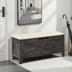 VECELO 43.3" Storage Bench, Entryway Shoe Ottoman, Farmhouse Style Bench with Handwoven Cushion and Metal Safety Hinges, for Bedroom, Living Room, Entryway, Gray