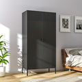 Metal Storage Cabinets Locker with Hanging Rod and Adjustable Shelves, 71'' Clothing Steel Storage Wardrobe for Home & Office, School, Employee,Gym(Black, 71''H-Wardrobe)