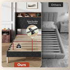 WLIVE Full Size Upholstered Bed Frame with Storage Headboard, Velvet Square Tufted Platform Bed with Charging Station, Sturdy Metal & Wooden Slats Support, No Box Spring Needed, Black