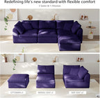 108" Boneless Cloud Couch Modular Sectional Sofa with Deep Seat for Living Room, L Shape Couch with Ottoman, Snowflake Cloth and 40D Memory Sponge，2 Throw Pillows (Purple, 3 Seater+1 Ottoman)