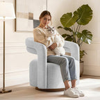 Swivel Accent Chair Set of 2, Upholstered Barrel Chair with Open Back Design, Modern Arm Chair with Wooden Base for Living Room Bedroom Reading Waitingroom,White