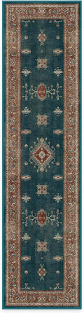 RUGGABLE Washable Vintage Runner Rug – Verena Teal Blue 2.5x10, Stain-Resistant, Non-Slip Hallway Runner – Machine Washable Rug for Hallway, Entryway, Living Room & Kitchen–with Standard Pad