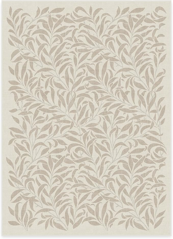 RUGGABLE x Morris & Co Washable Area Rug– Pure Willow Boughs Natural 5x7, Stain-Resistant, Non-Slip–Medium Machine Washable Rugs for Living Room, Bedroom, Hallway, Entryway & Office–with Standard Pad