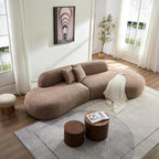 135.4" Oversized Curved Sofa, Modern Minimalist Comfy Sectional Couch, Upholsted Boucle Luxury Sofas Chaise, 6 Seater Modular Couches for Living Room Home Office Apartment((Right Facing,Camel)