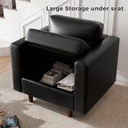 ABCASA Faux Leather Oversized Accent Chair with Storage Deep Seat Single Sofa Large Reading Armchair for Living Room Bedroom Office Black