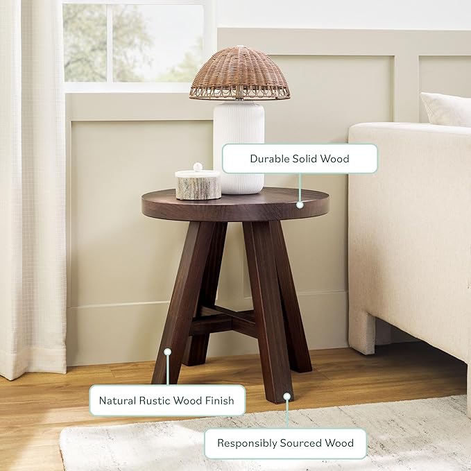 Walker Edison 2-Pack Colt Modern Farmhouse Solid Wood Round Side Tables, 18 Inch, Espresso