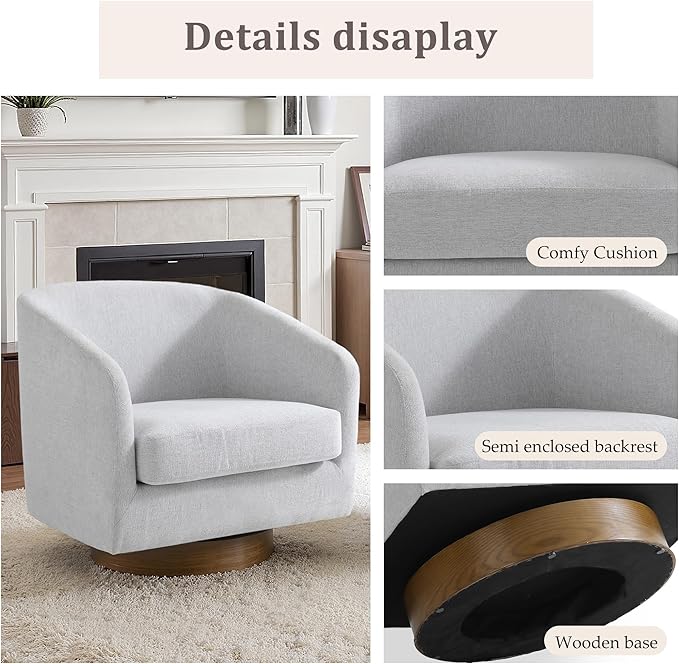 Lumibee Swivel Accent Chairs Set of 2, Chenille Fabric Swivel Barrel Chairs for Living Room, Modern Comfy Upholstered Round Armchairs Single Sofa Chairs for Bedroom, Club-Bright Gray
