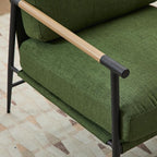 Mid-Century Accent Chair Set of 2, Soft Armchair Linen Fabric Lounge Chair with Black Metal Legs, Upholstered Leisure Chair for Living Room Reception Room, Green