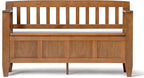 SIMPLIHOME Brooklyn Entryway Storage Bench - 48 inch Wide Solid Wood Storage Seat in Medium Saddle Brown, Contemporary Bench for Entryway or Living Room with Lift-Up Lid and Slatted Backrest