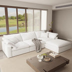 Oversize Cloud Modular Sectional Sofa,110.8" L Shape 3 Seaters with Chaise Down Filled Comfort Sofa Detachable Couch Cushion Covers for Living Room,White