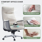 EUREKA ERGONOMIC Royal II Executive Office Chair High Back, Big and Tall with Extra Wide Seat, Silicone Leather Desk Chair Computer Chair, Modern Office Chair Home Office Desk Chairs - Beige Gray