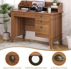4 EVER WINNER Wooden Desk with Drawers, Small Desk with Monitor Stand and File Drawe, Writing Desk with Drawers for Bedroom Small Spaces, Walnut