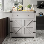JUMMICO Coffee Bar Cabinet Farmhouse Kitchen Sideboard Buffet Cabinet with Drawer and Adjustable Shelf Barn Door Storage Cabinet for Kitchen, Dining Room, Bathroom, Entryway (Ash Grey)