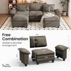 PHI VILLA Cloud Modular Couch Sets, 123.6" Sectional Sofa with U-Shaped Chaise, 5-Seater Couches with 2 Movable Ottomans for Living Room, Chenille Fabric, Smoky Grey