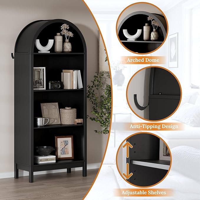 70" Tall Arched Shoe Cabinet, 7-Tier Shoe Rack with 3 Adjustable Shelves, Large Freestanding Shoe Organizer for Entryway, Closet, Hallway, Living Room (Midnight Black)