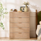 LEYAOYAO Fluted 5 Drawers Dresser for Bedroom Set of 2, 41" Tall Modern Chest of Drawers with Metal Handle, Curved Profile Design,Natural Wood Drawer Organizer for Bedroom, Living Room, Hallway