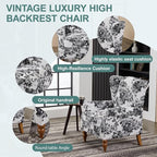 ZMAD Accent Chair, Upholstered High Back Floral Armchair Wood Legs, Comfy Wingback Reading Single Sofa Chair,Plus a Solid Wood Coffee Table for Small Spaces, Living Room, Bedroom (Antique White+Gray)