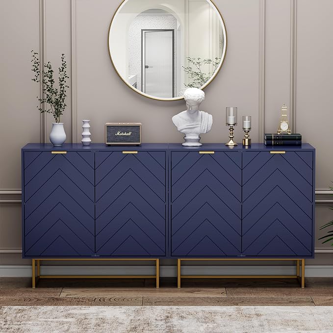 Scurrty 31.5'' Sideboard Buffet Cabinet with Storage Set of 2, Navy Blue Accent Cabinet with Doors & Adjustable Shelf for Living Room & Kitchen (2 Doors)