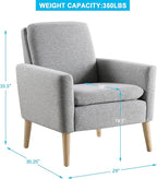 Lohoms Accent Chair Set of 2 Living Room, Fabric Upholstered Comfy Reading Chair, Mid Century Modern Armchair for Bedroom, Home Office, Padded Seat Sofa Chairs with Wood Legs, Grey