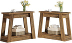 Tribesigns Wood End Table Set of 2, Small Side Table with 2 Storage Shelves, Rustic Accent Narrow Nightstand for Living Room, Bedroom (2)