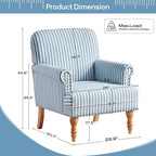 HUIMO Linen Fabric Accent Chairs Set of 2, Mid-Century Modern Armchair with Solid Wood Legs, Single Sofa Chair,Upholstered Reading Club Chair (2, Blue and White Stripe)