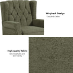 Accent Chair, Upholstered Armchair with Button Tufted High Back & Solid Wood Legs, Comfy Wingback Reading Single Sofa Chair for Small Spaces, Living Room, Bedroom (Green, Set of 2)