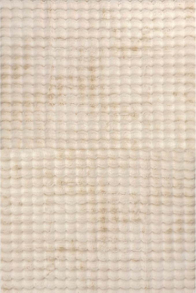nuLOOM Jeni Solid Faux Rabbit Machine Washable Area Rug, 6x9, Beige