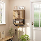RUSTOWN Rattan Bathroom Wall Cabinet, Boho Over The Toilet Storage Cabinet with Arched Rattan Doors, Modern Medicine Cabinet with Adjustable Shelves & Towel Bar, Bathroom Organizer(Rustic Oak, Small)