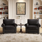 ONBRILL Nailhead Trim Accent Chair, Faux Leather Club Chair for Living Room, Comfy Armchair with Springs Cushions & Solid Wood Legs, Traditional Rolled Arms Single Sofa for Bedroom, Apartment, Black