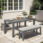 Aluminum Patio Dining Sets, 3 Pieces Patio Table Set, Outdoor Dining Table with 2 Bench, Outdoor Patio Dining Furniture Set with Removable Cushion for Lawn, Garden, Backyard, Grey