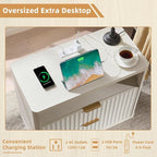 LEYAOYAO 31" Wide Fluted Nightstand with Charging Station, Oversized Extra Large 2 Drawers Night Stand,White Wood Bedside Table,Tall Bed Side End Tables,Modern Chest of Drawers Dressers for Bedroom