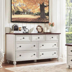 7 Drawers Dresser for Bedroom, Farmhouse 54" Wide Wood Dressers Chest of Drawers, Vintage Design TV Stand, Rustic Storage Dresser Organizer with Metal Handle Closet for Living Room, Hallway