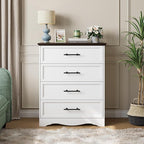 White Farmhouse Dresser for Bedroom, 36" Tall 4 Drawer Chest with Sleek Brushed Metal Handles, Modern Wood Storage Cabinet with Unique Base Design, Closet Organizer for Bedroom, Living Room, Hallway