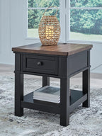 Signature Design by Ashley Wildenauer Farmhouse 1-Drawer End Table with Lower Shelf and USB Ports, Light Brown & Black