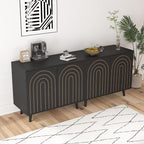 Accent Cabinet with Carving Lines, Modern Buffet Sideboard with Adjustable Shelves, Decorative Storage Cabinets for Bedroom Living Room Kitchen Office and Hallway (Black, 1)