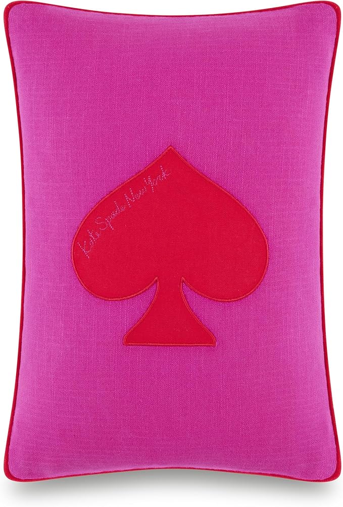 Kate Spade New York Queen of Spades Reversible Decorative Pillow, 14" x 20" Throw Pillow for Bed or Sofa, Cotton Cover, Black, White, Pink and Red, 14 x 20