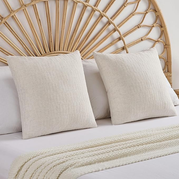 FUTEI Light Natural Decorative Throw Pillow Covers 26x26 Inch Set of 2,Soft Linen Slub Texture Euro Pillow Sham,Farmhouse Home Decor for Couch Bed Living Room